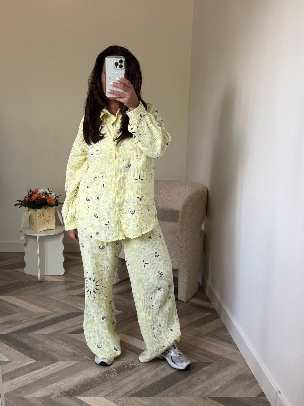 ENSEMBLE BANDANA GAZ DE COTON JAUNE