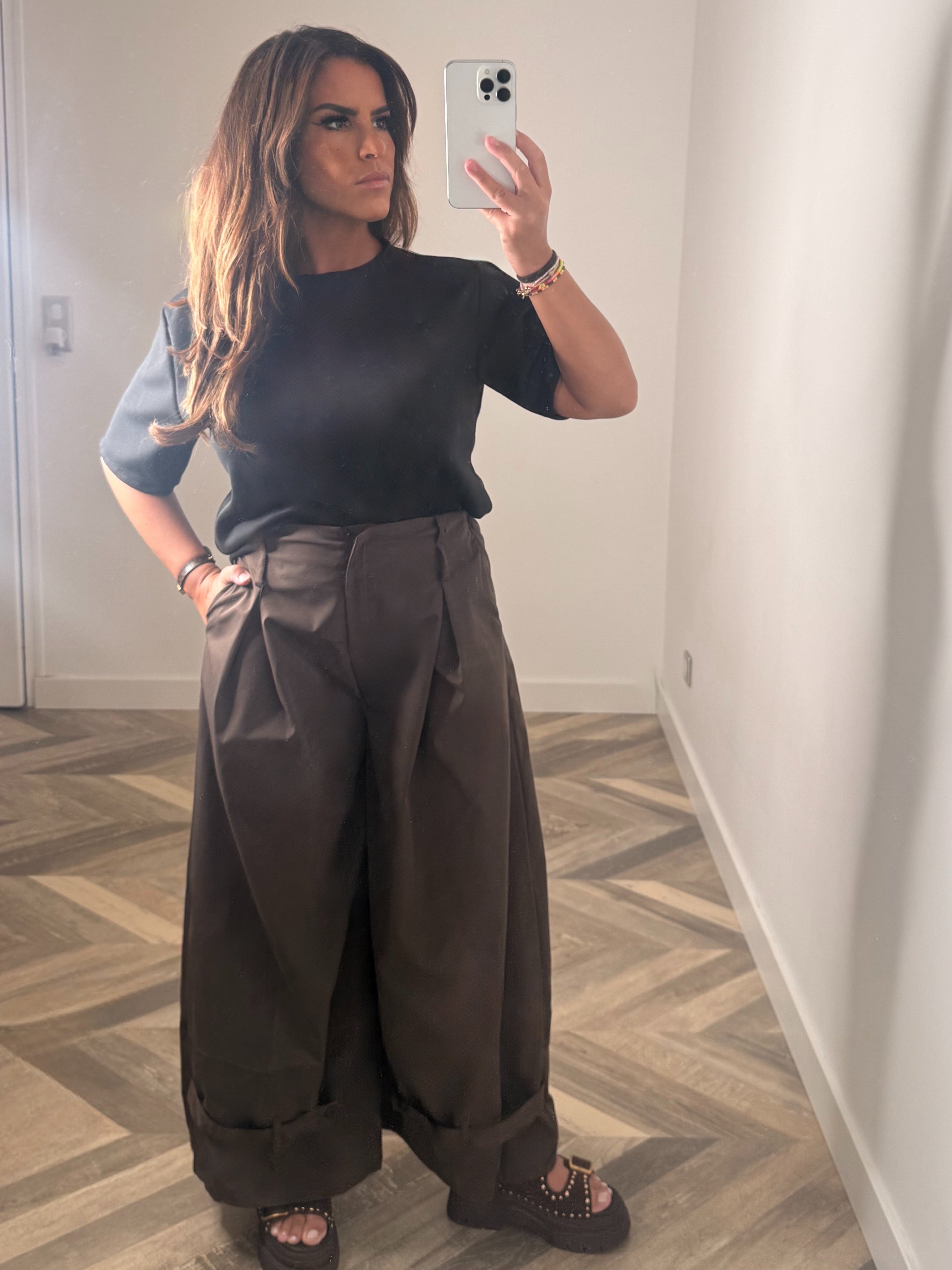 PANTALON LARGE EFFET CARGO marron