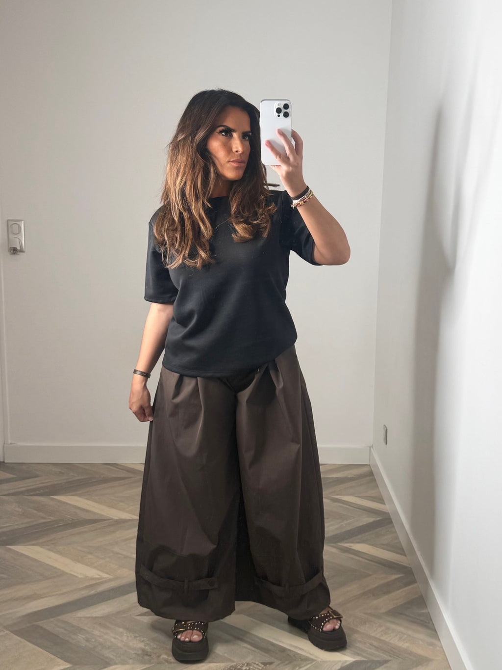 PANTALON LARGE EFFET CARGO marron