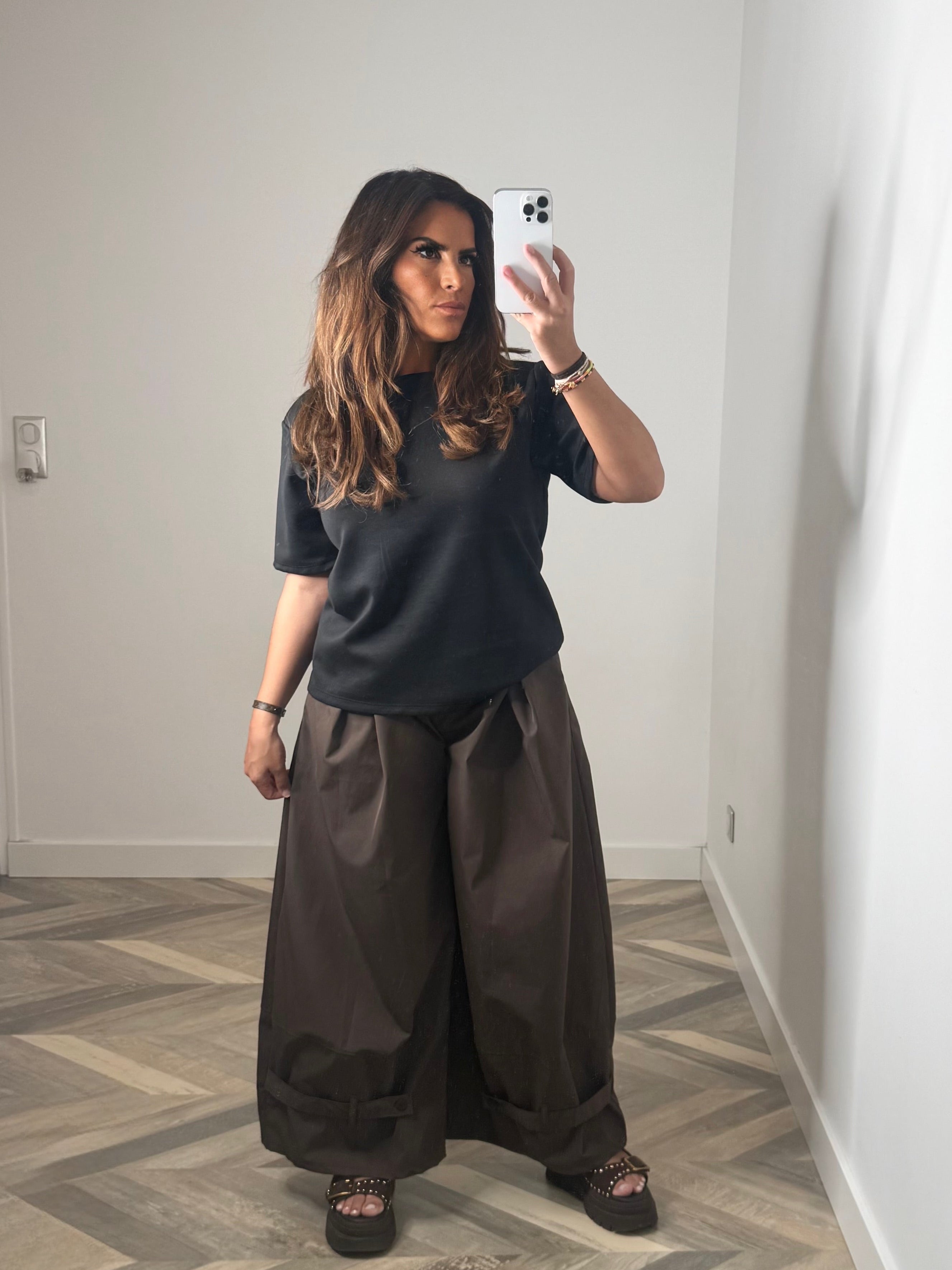 PANTALON LARGE EFFET CARGO marron