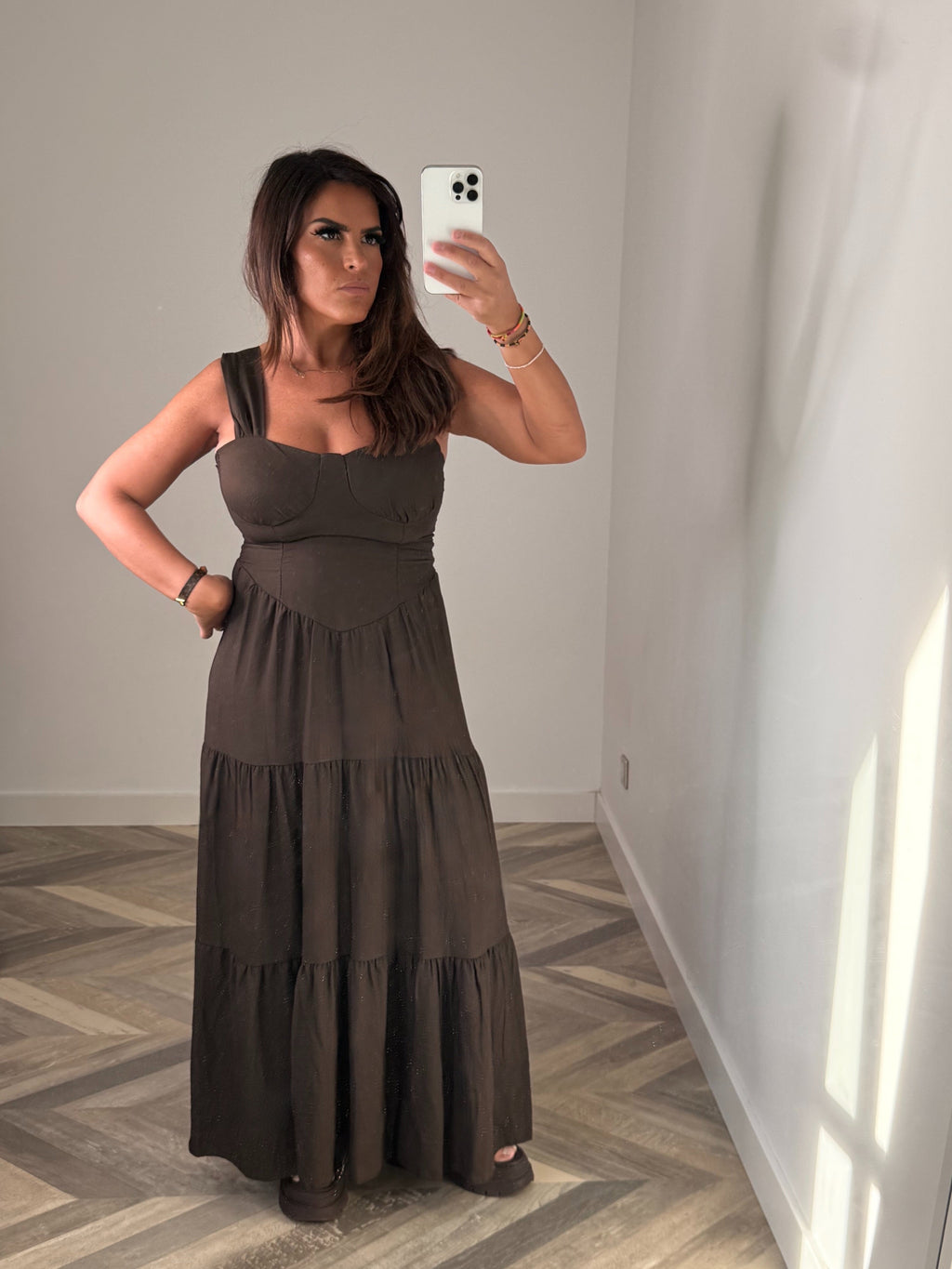 ROBE LIN LONGUE marron