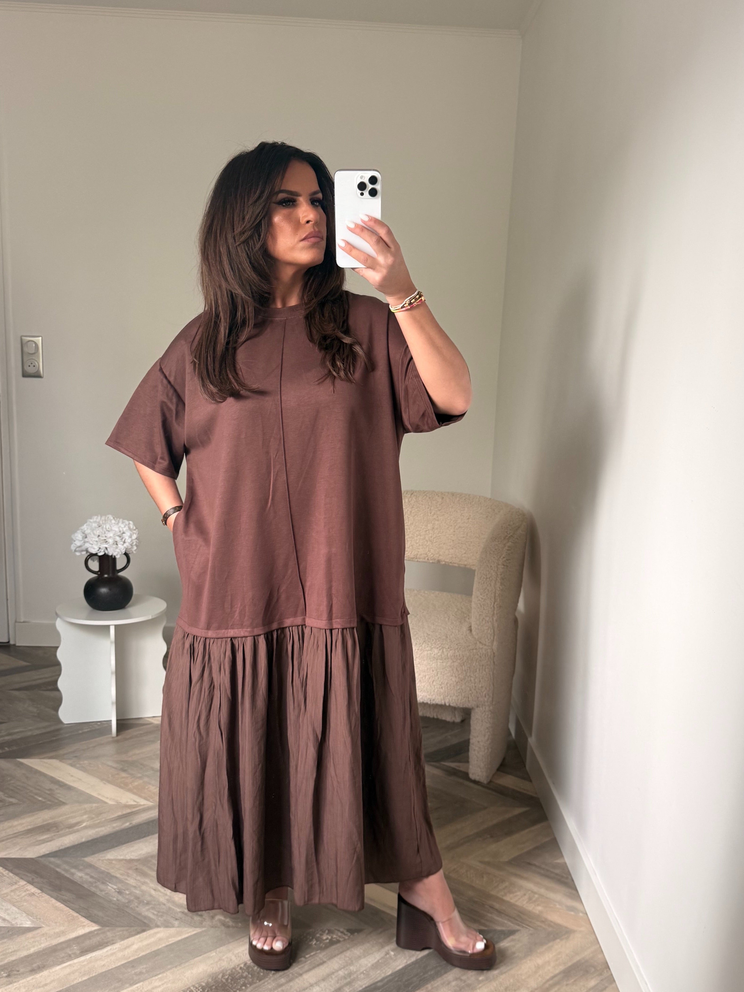 ROBE LONGUE OVERSIZE À VOLANTS