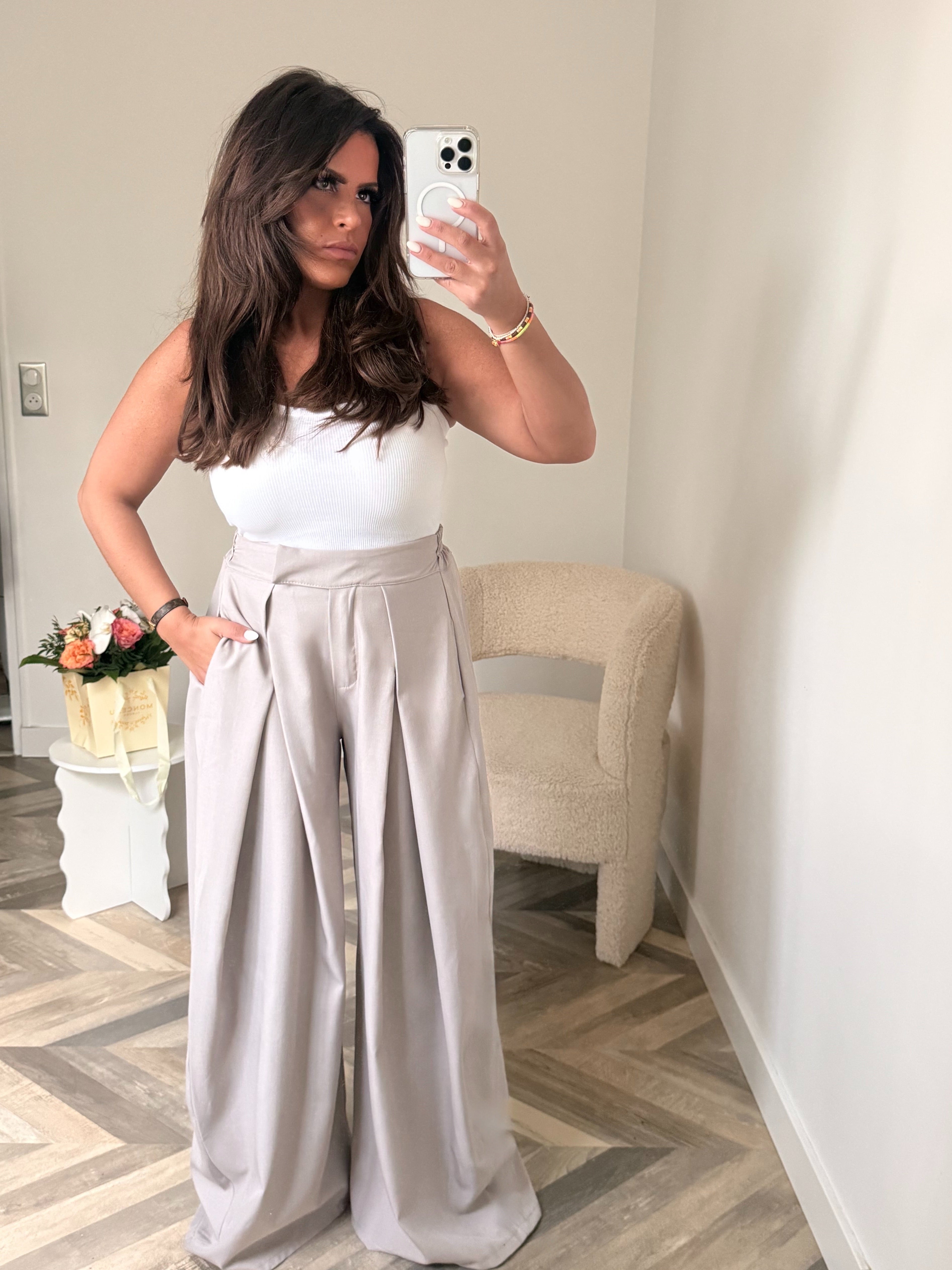 PANTALON PINCE JAMBES LARGES